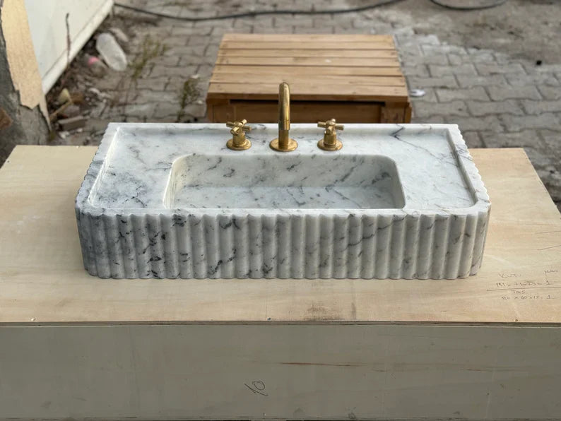 Oliviane Marble Sink, Ribbed 3 Sides Bathroom Basin