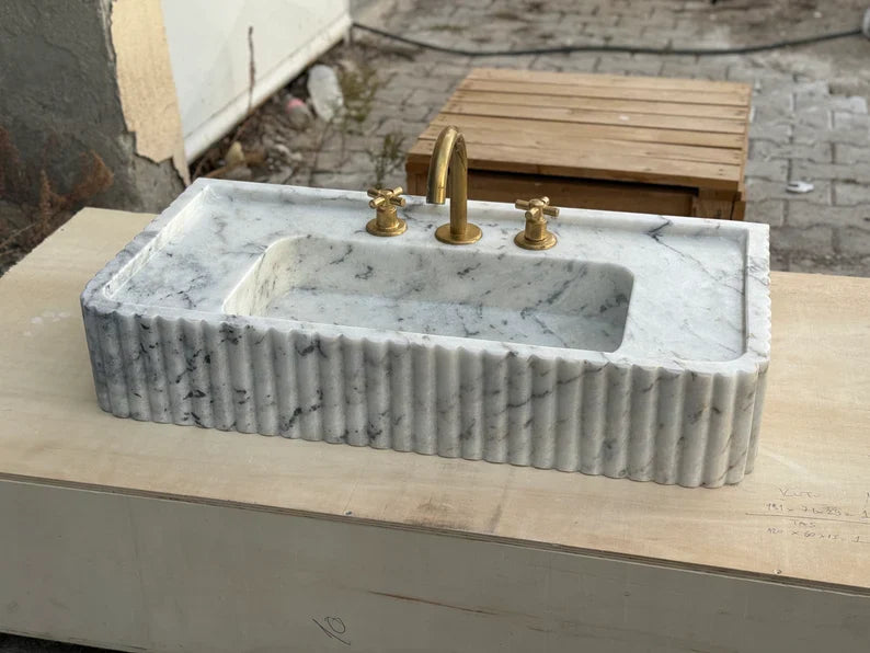 Oliviane Marble Sink, Ribbed 3 Sides Bathroom Basin