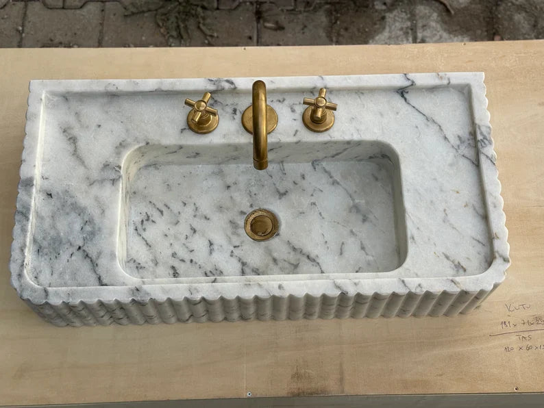 Oliviane Marble Sink, Ribbed 3 Sides Bathroom Basin