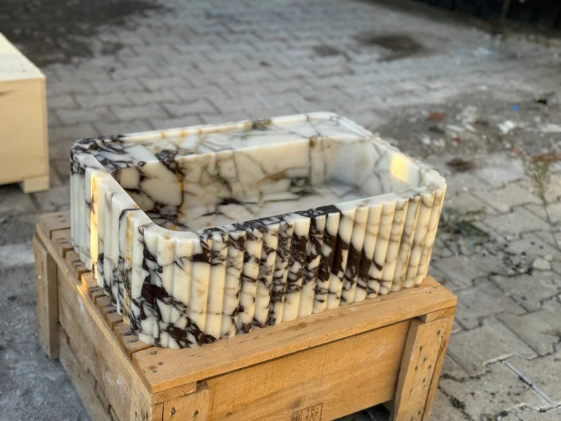 Calacatta Viola marble sink ribbed 3 Sides