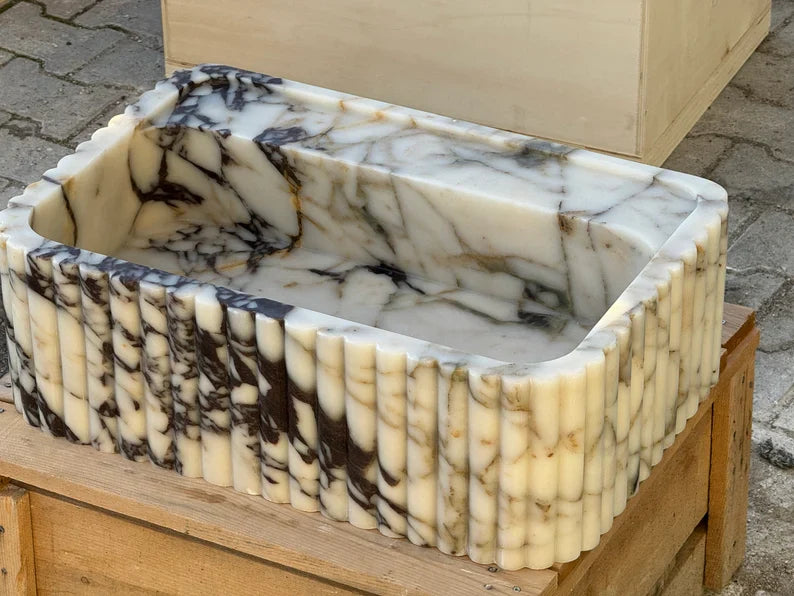 Calacatta Viola marble sink ribbed 3 Sides