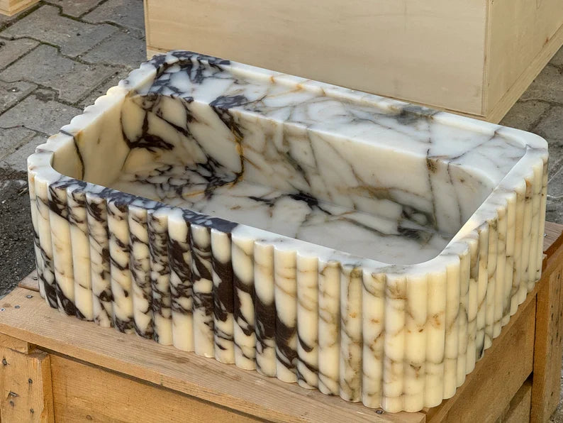 Calacatta Viola marble sink ribbed 3 Sides