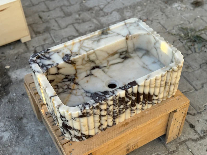 Calacatta Viola marble sink ribbed 3 Sides