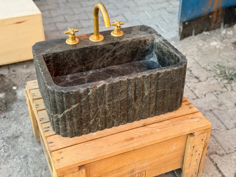 Bianca ribbed Black Bayat marble sink