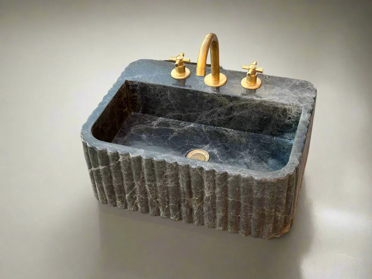Bianca ribbed Black Bayat marble sink