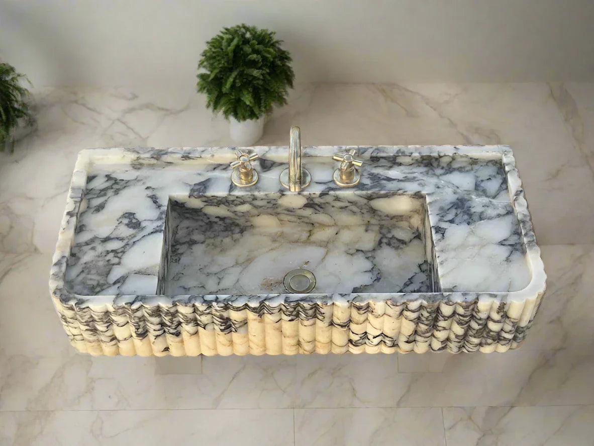 Calacatta Viola marble sink ribbed 3 Sides