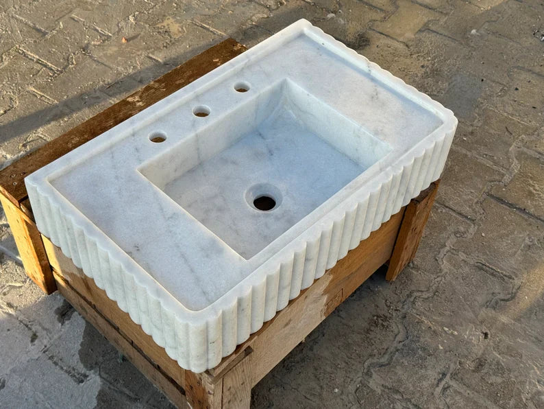 Venise Carrara Marble Sink with Ribbed Sides