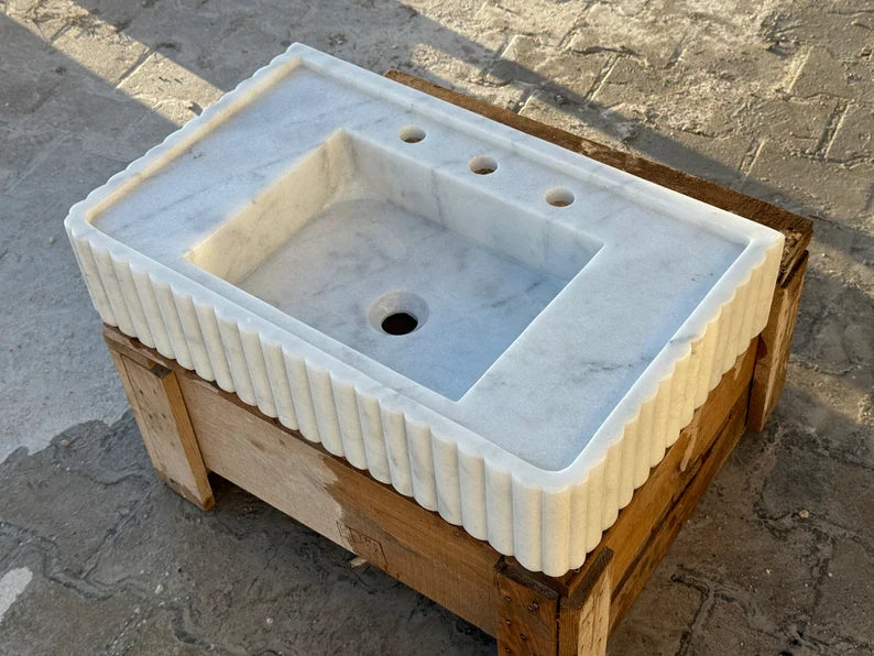 Venise Carrara Marble Sink with Ribbed Sides
