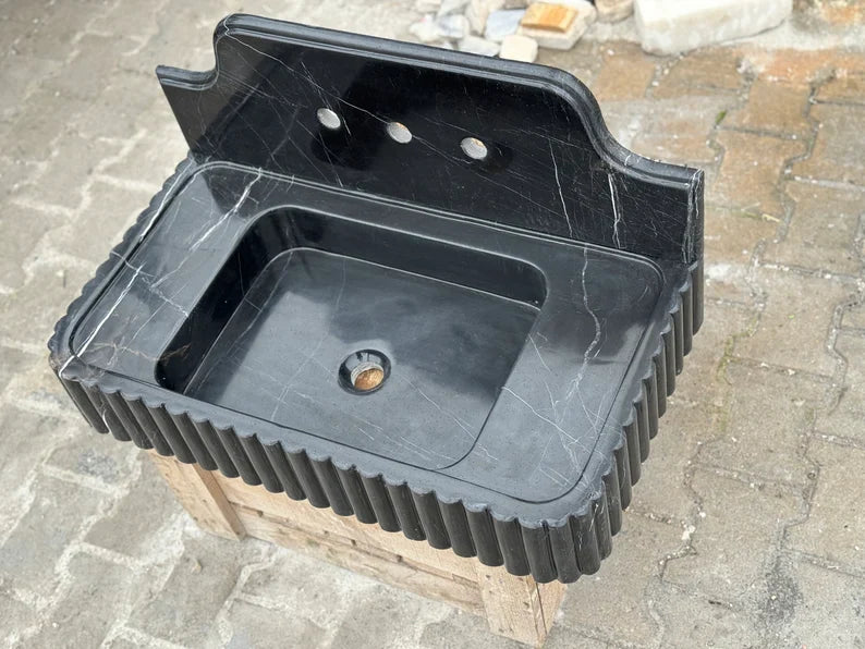 Danial Nero Ribbed Marble Sink - Wall Mounted