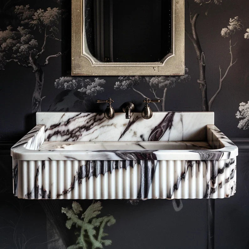Hand Carved Calacatta Viola Marble Vanity