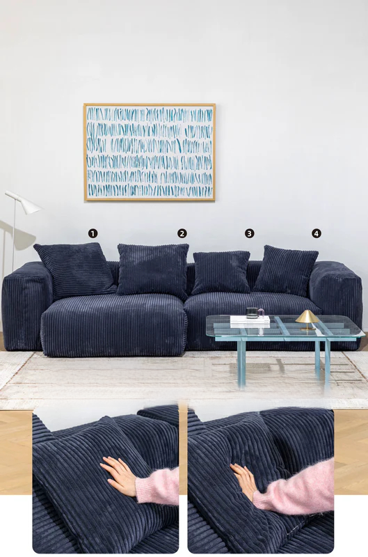 Home Furnishing Corduroy Fabric Modular Sofa Dark Blue Minimalist Free Combination Living Room Small Apartment Tofu Block