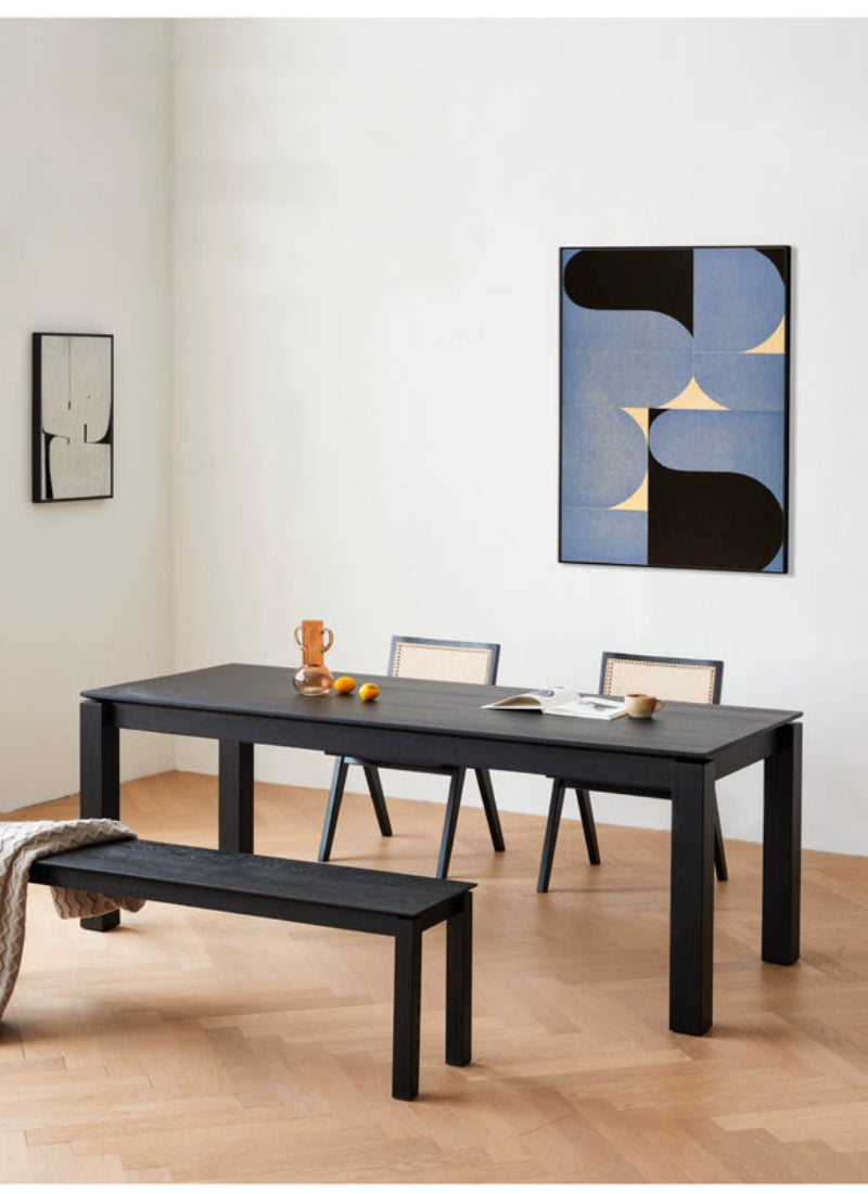 black solid wood dining table  rectangular ash wood