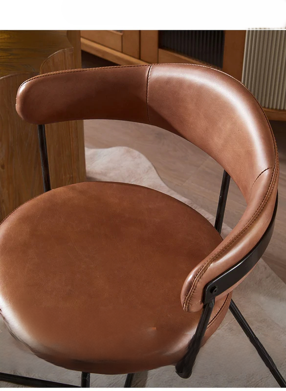 Nordic medieval style leather round chair iron creative dining chair industrial style designer retro backrest study armchair