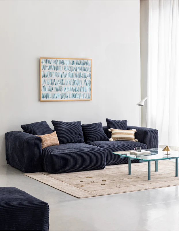 Home Furnishing Corduroy Fabric Modular Sofa Dark Blue Minimalist Free Combination Living Room Small Apartment Tofu Block