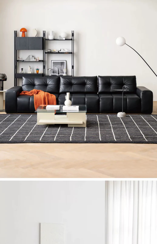 Home Pixel Leather Sofa Removable Backrest Black Italian Light Luxury High-end Adjustable Big Black Bull