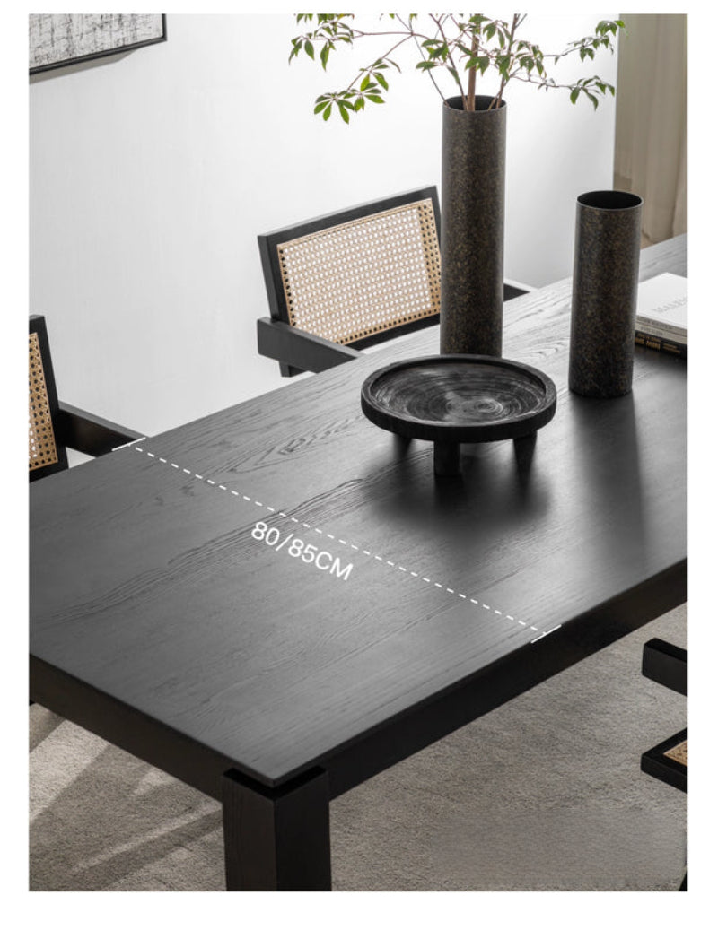 black solid wood dining table  rectangular ash wood