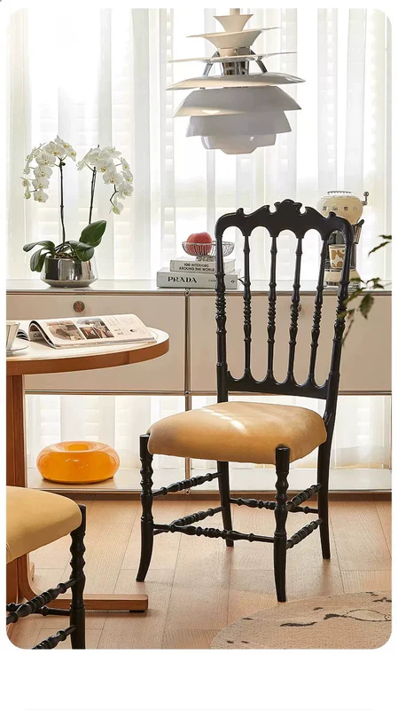 French medieval Napoleon chair solid wood dining chair American light luxury high-end soft pack retro dining table chair backrest chair