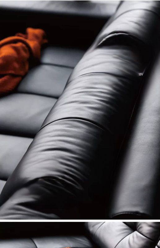 Home Pixel Leather Sofa Removable Backrest Black Italian Light Luxury High-end Adjustable Big Black Bull