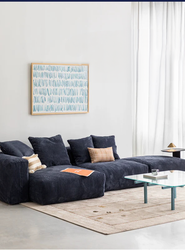 Home Furnishing Corduroy Fabric Modular Sofa Dark Blue Minimalist Free Combination Living Room Small Apartment Tofu Block