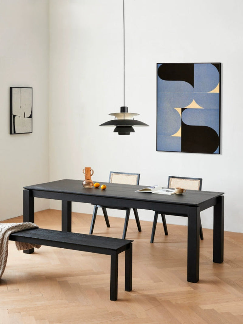 black solid wood dining table  rectangular ash wood