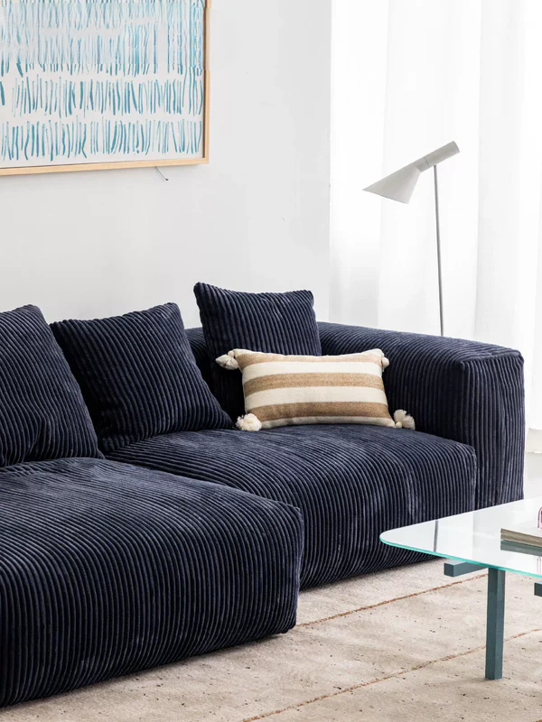 Home Furnishing Corduroy Fabric Modular Sofa Dark Blue Minimalist Free Combination Living Room Small Apartment Tofu Block