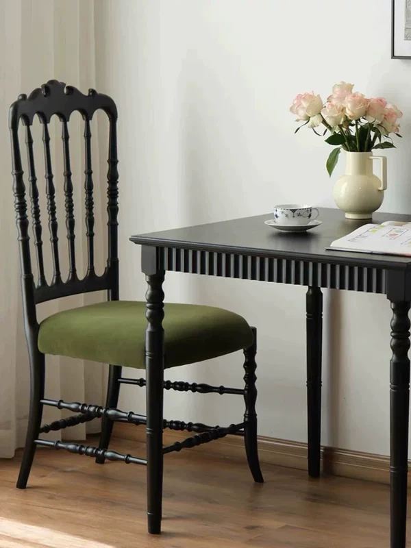 French medieval Napoleon chair solid wood dining chair American light luxury high-end soft pack retro dining table chair backrest chair