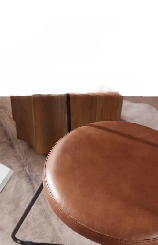 Nordic medieval style leather round chair iron creative dining chair industrial style designer retro backrest study armchair