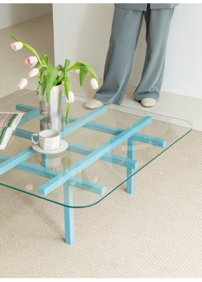 solid wood maze coffee table glass