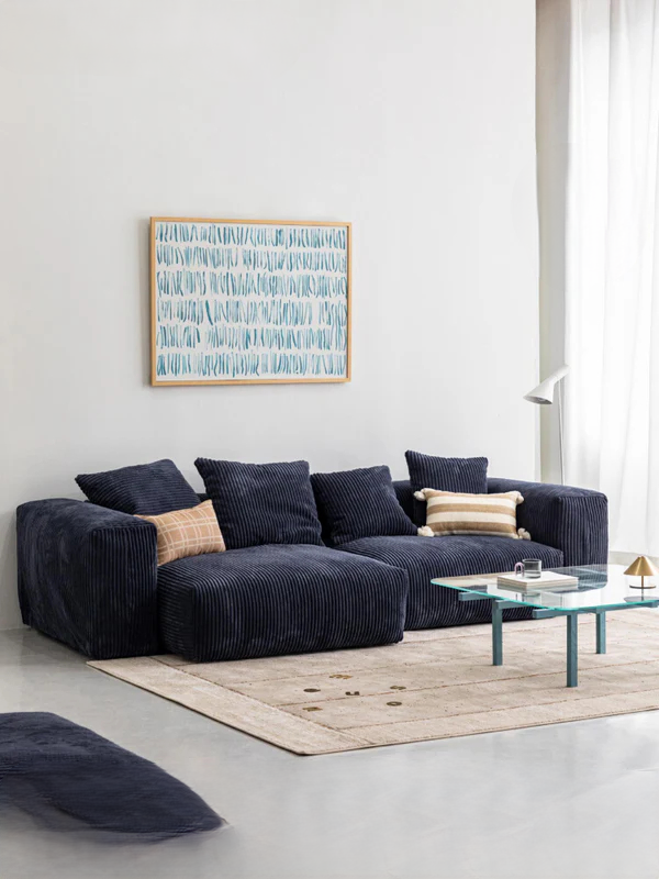 Home Furnishing Corduroy Fabric Modular Sofa Dark Blue Minimalist Free Combination Living Room Small Apartment Tofu Block