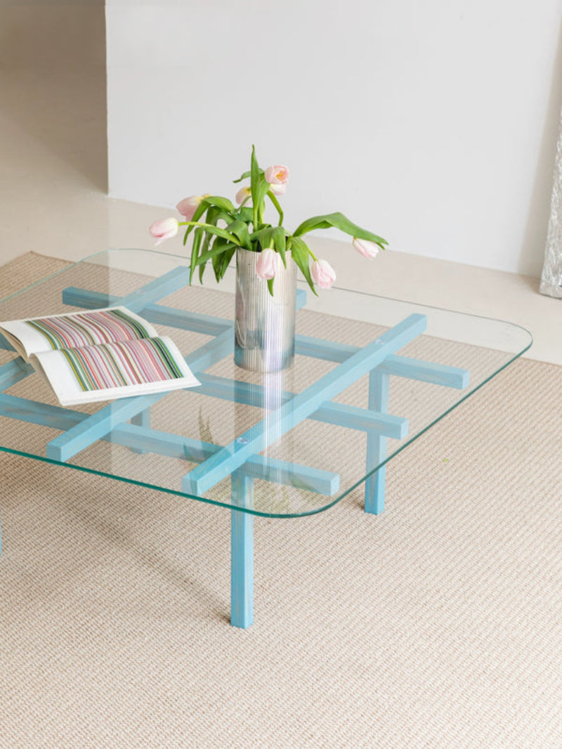 solid wood maze coffee table glass