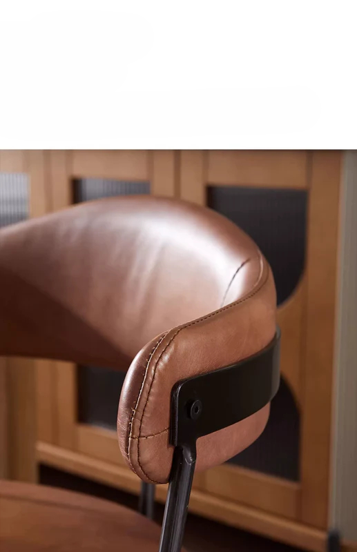 Nordic medieval style leather round chair iron creative dining chair industrial style designer retro backrest study armchair