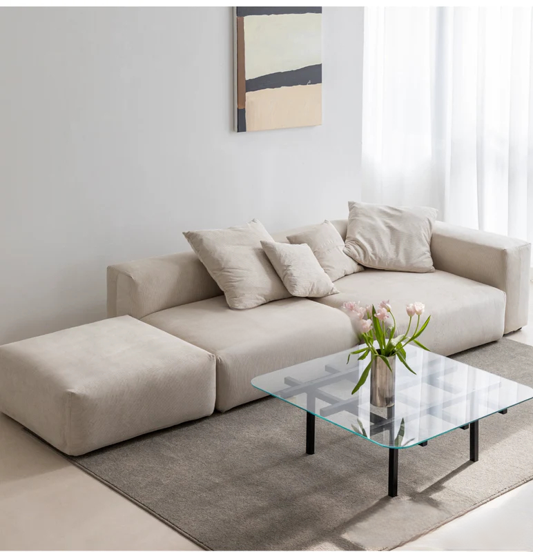 Home Furnishing Corduroy Fabric Modular Sofa Dark Blue Minimalist Free Combination Living Room Small Apartment Tofu Block