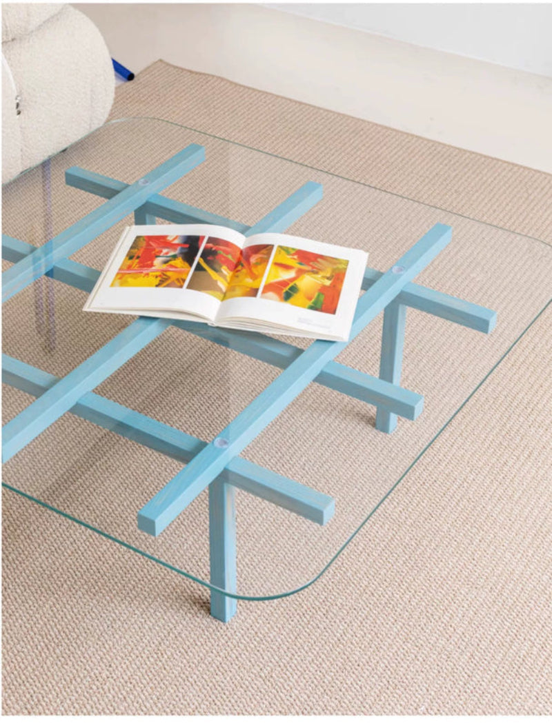 solid wood maze coffee table glass