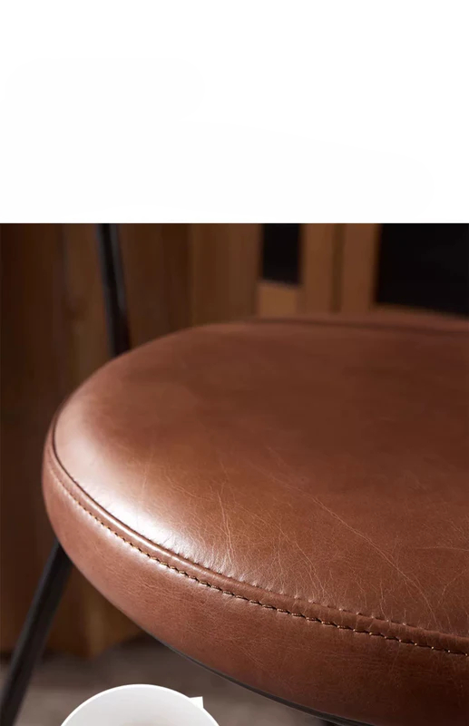 Nordic medieval style leather round chair iron creative dining chair industrial style designer retro backrest study armchair