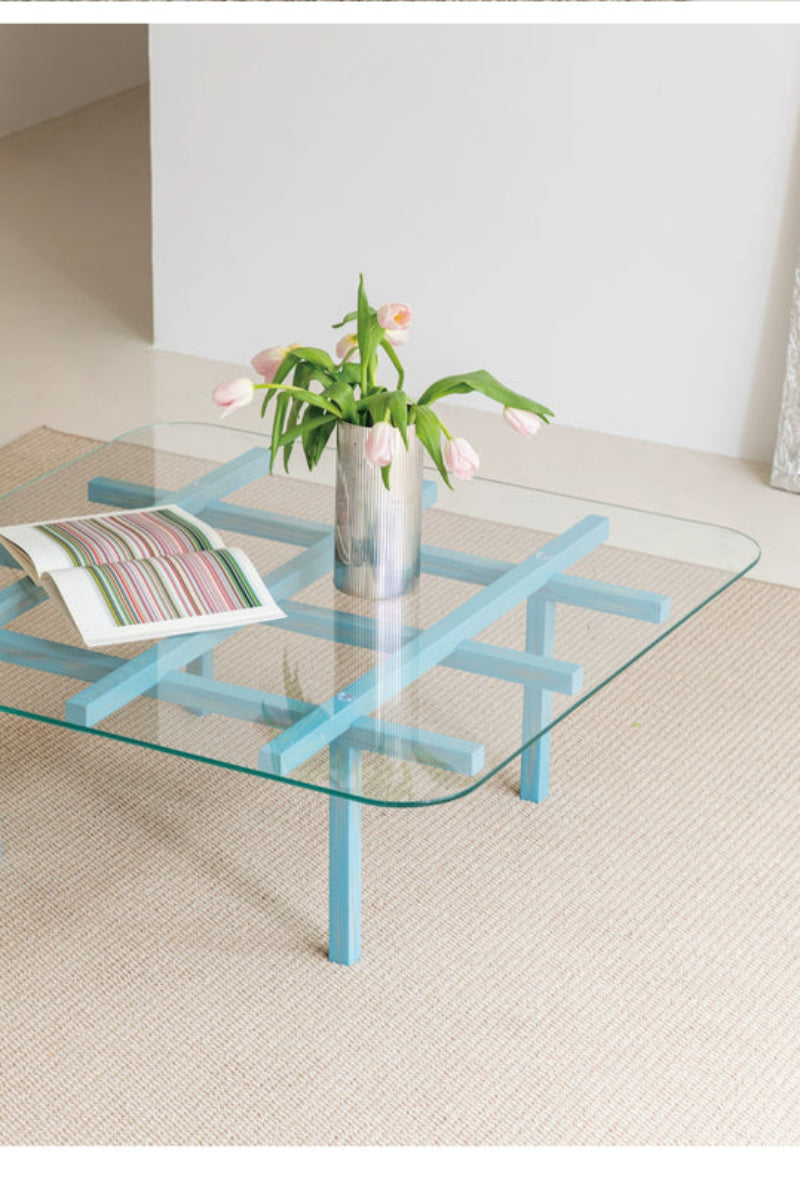 solid wood maze coffee table glass