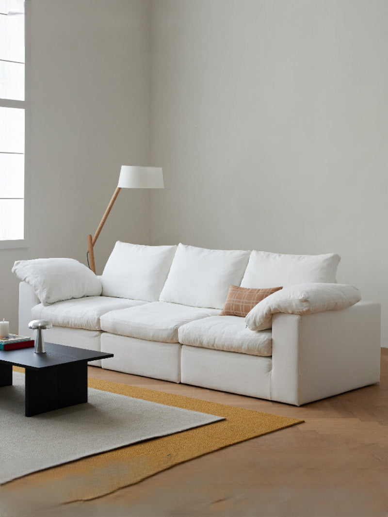 Home Furnishing Cloud Sofa Cream Style Wabi Sabi Style Linen Fabric Down Module Fully Removable and Washable Sofa