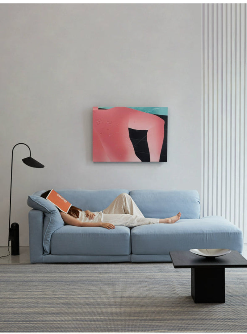Blue Cotton and Linen Fabric Sofa Small Living Room Multi-person Removable and Washable Free Combination Module Straight Row