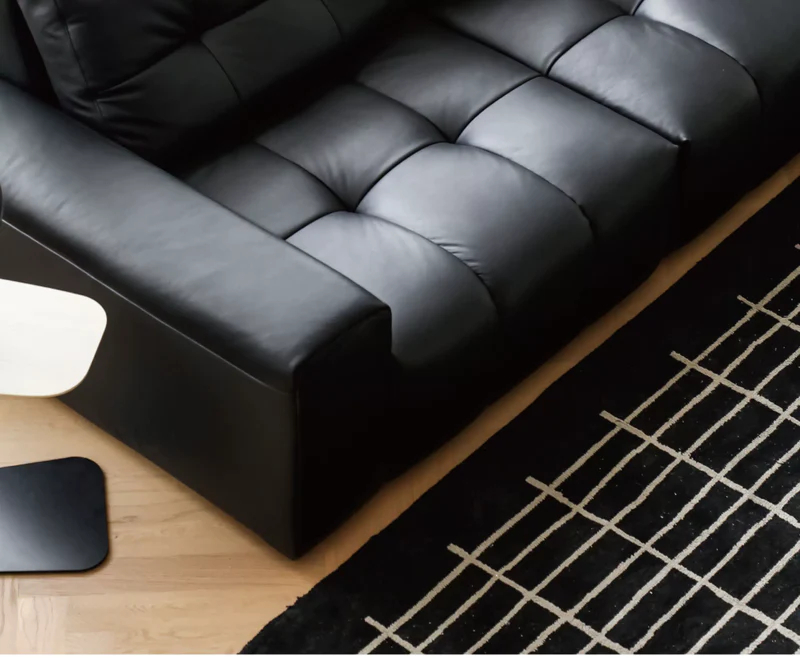 Home Pixel Leather Sofa Removable Backrest Black Italian Light Luxury High-end Adjustable Big Black Bull