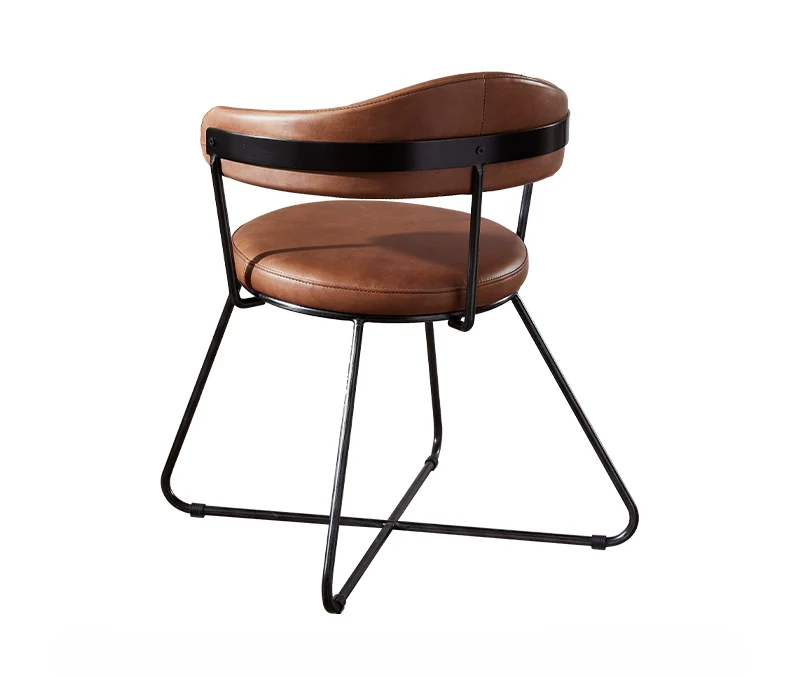 Nordic medieval style leather round chair iron creative dining chair industrial style designer retro backrest study armchair