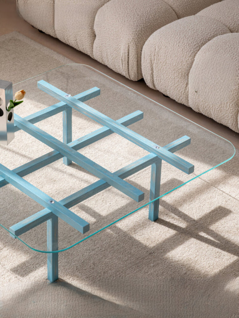 solid wood maze coffee table glass