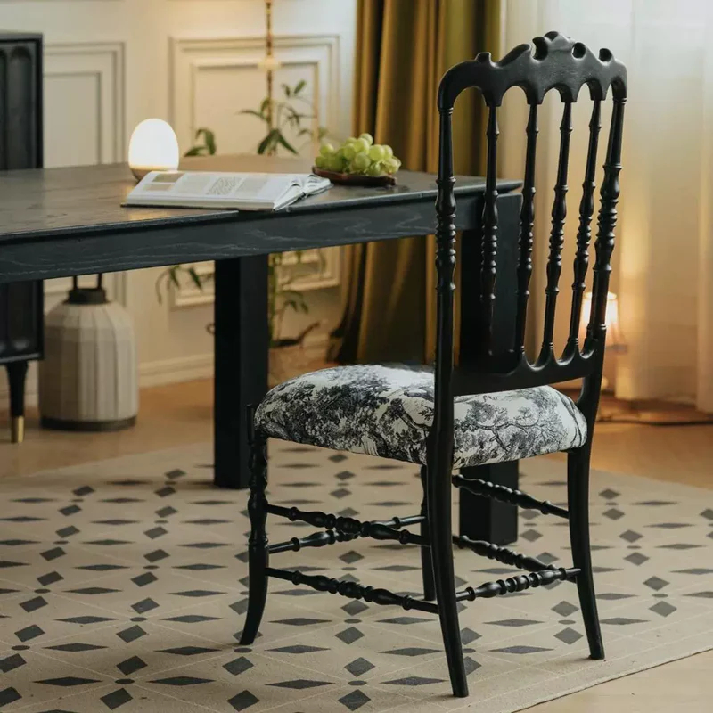 French medieval Napoleon chair solid wood dining chair American light luxury high-end soft pack retro dining table chair backrest chair