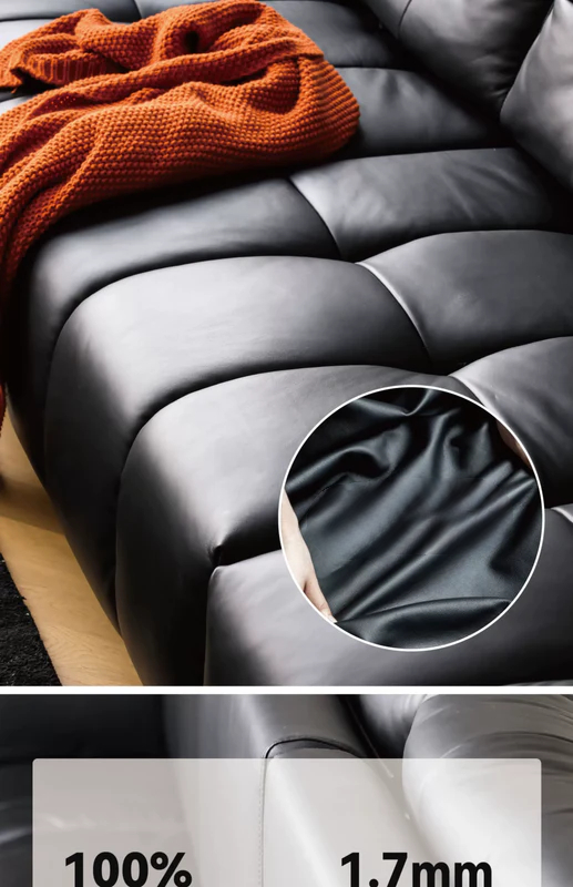 Home Pixel Leather Sofa Removable Backrest Black Italian Light Luxury High-end Adjustable Big Black Bull