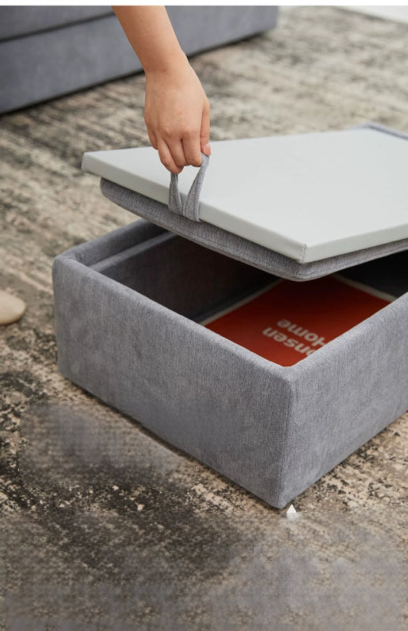 Home Furnishing Blue Fabric Chenille Module Living Room Straight Armrest Storage Box Tofu Block Supo Sofa