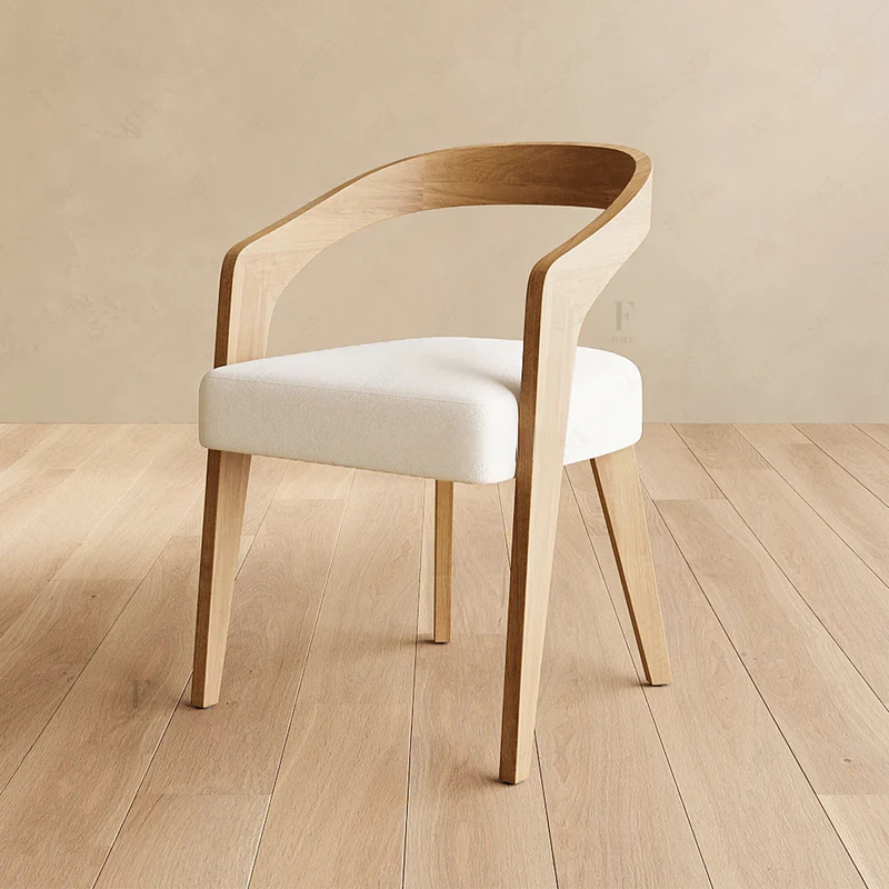 Light Luxury Streamlined Sensibility Wooden Armchair Soft Cushion Fabric Dining ArmChair