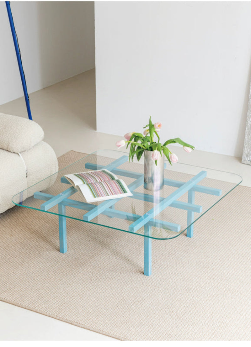 solid wood maze coffee table glass