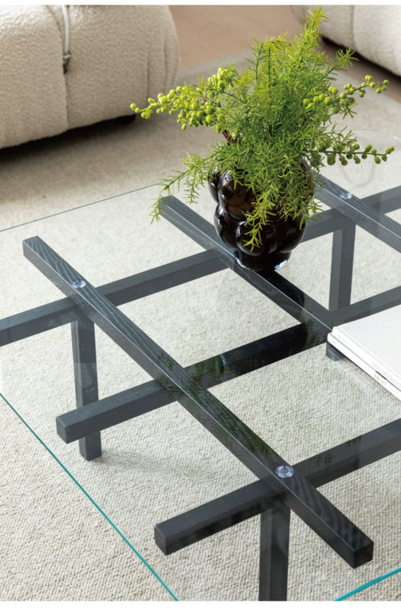 solid wood maze coffee table glass