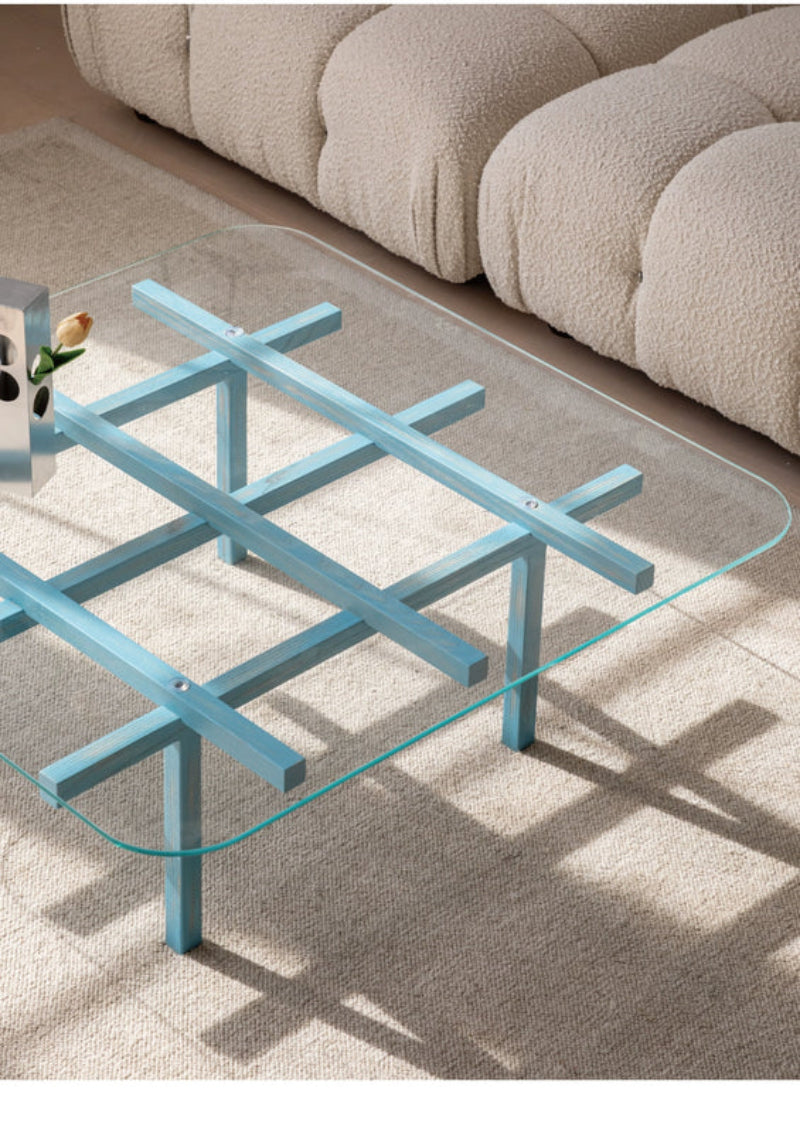 solid wood maze coffee table glass
