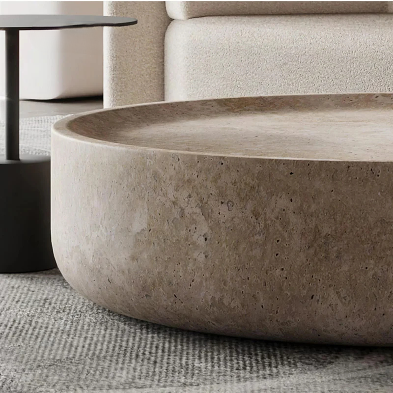 Modern Polished Beige Travertine Table Natural Stone High Quality, Durable for Villa Application