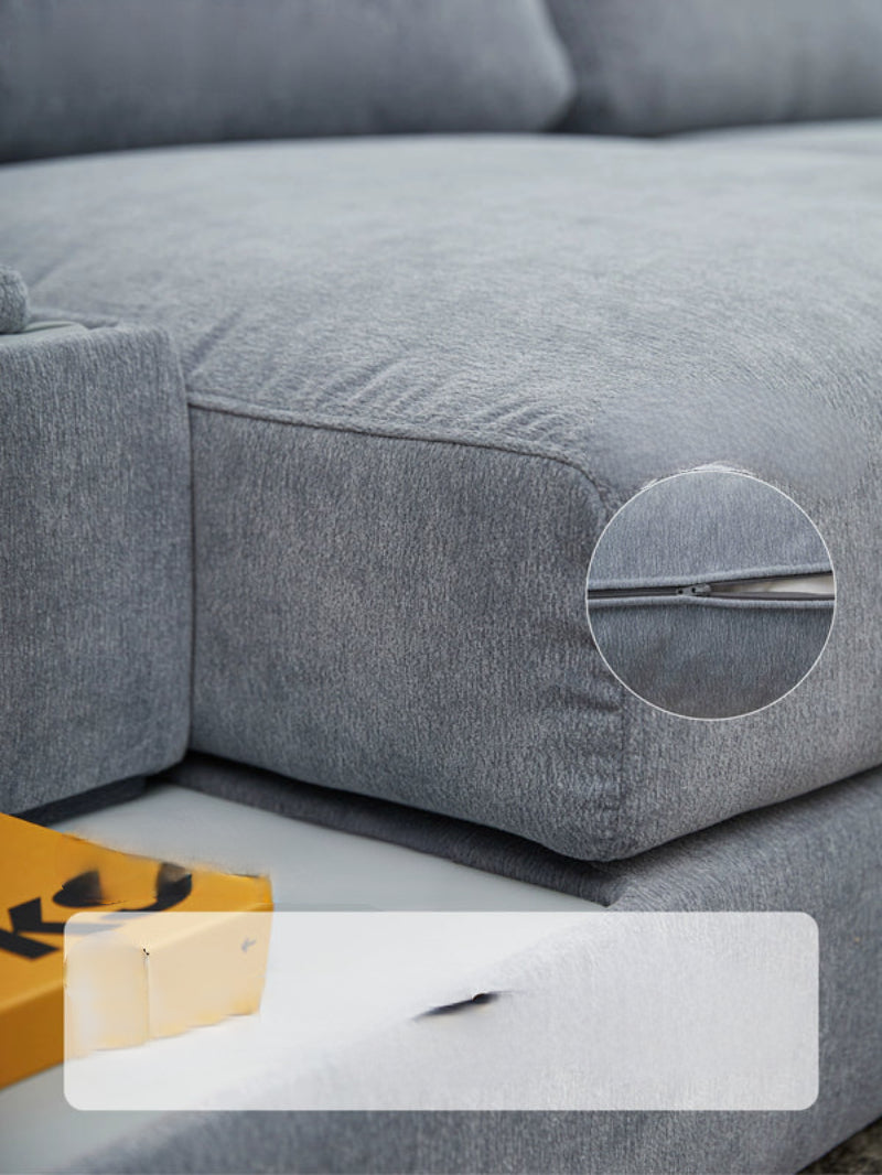 Home Furnishing Blue Fabric Chenille Module Living Room Straight Armrest Storage Box Tofu Block Supo Sofa
