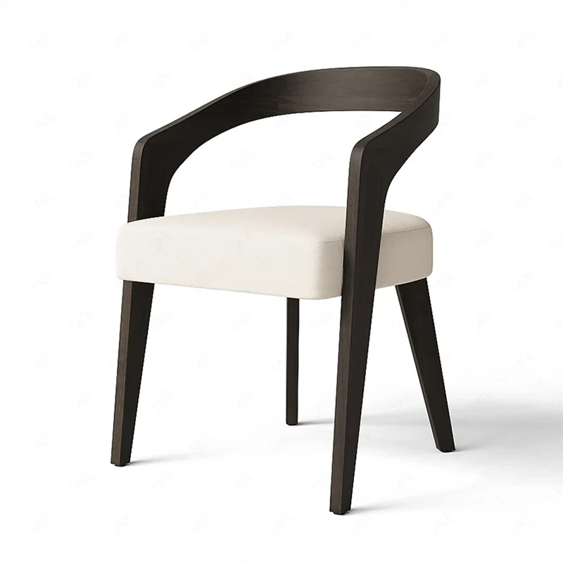 Light Luxury Streamlined Sensibility Wooden Armchair Soft Cushion Fabric Dining ArmChair